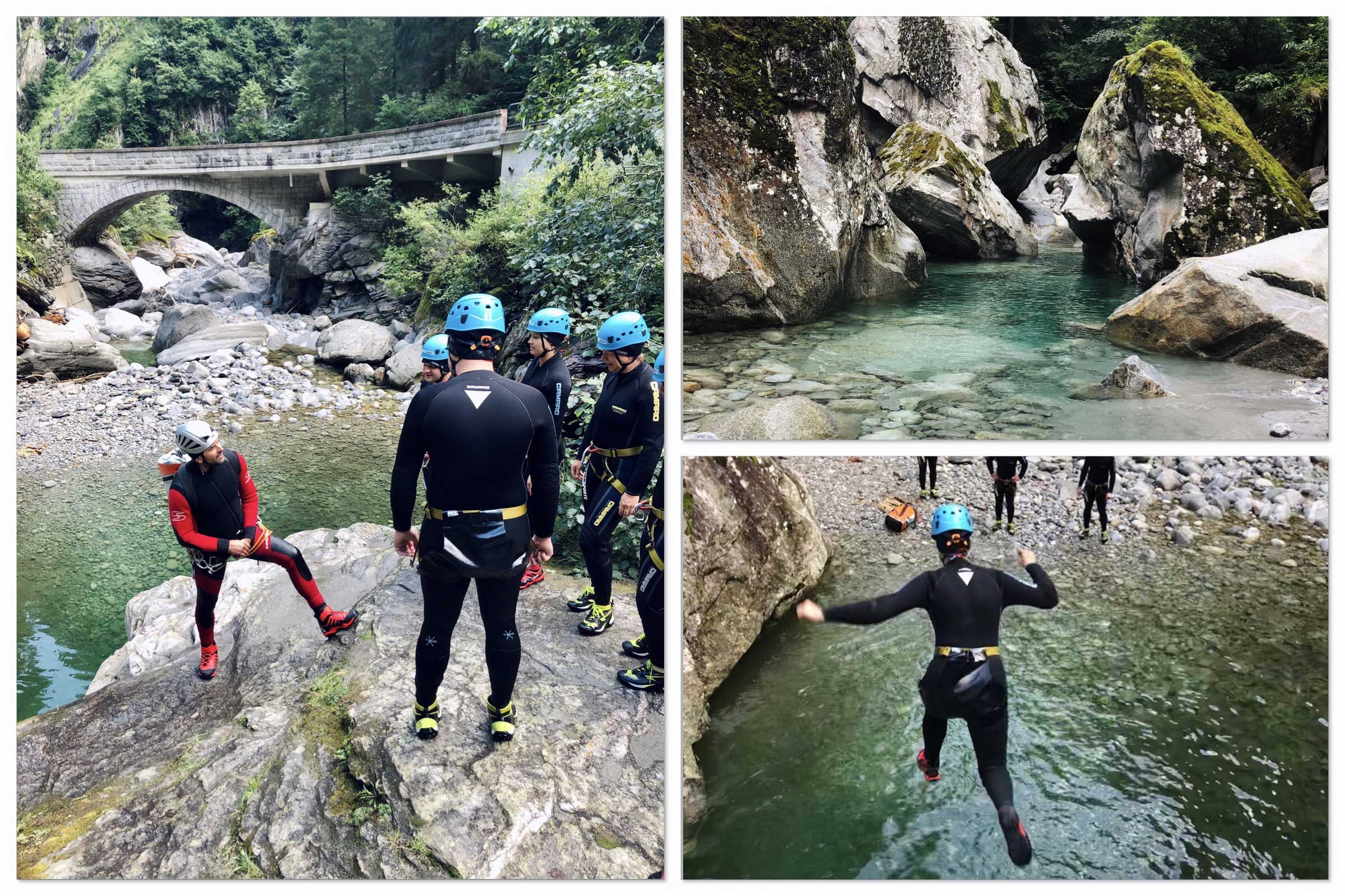 Erster Sprung ins Wasser beim Canyoning